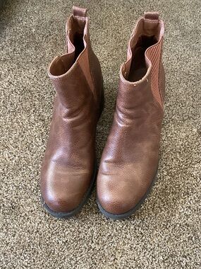 MIA Brown Leather Chelsea Ankle Booties